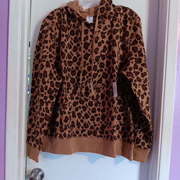 WOMEN'S X LARGE LEOPARD PRINT BROWN AND TAN HOODIE NWT - Picture 1 of 7